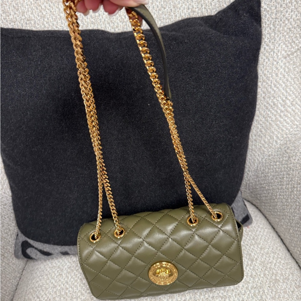 Versace Olive Quilted Crossbody Bag with Gold Chain - Picture 2 of 4